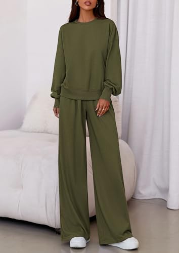 PRETTYGARDEN Womens Loose Fit Casual 2 Piece Lounge Set(Army Green,S)