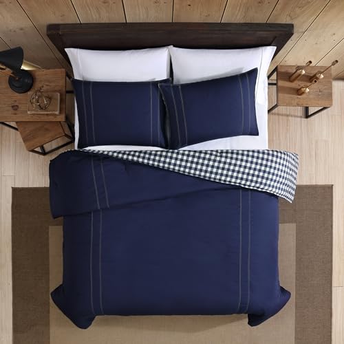 Eddie Bauer - Twin Comforter Set, Reversible Cotton Bedding with Matching Sham, Pre-Washed for Added Softness (Kingston Navy, Twin)