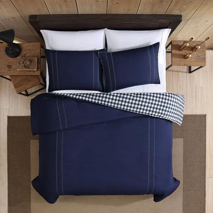 Eddie Bauer - Twin Comforter Set, Reversible Cotton Bedding with Matching Sham, Pre-Washed for Added Softness (Kingston Navy, Twin)