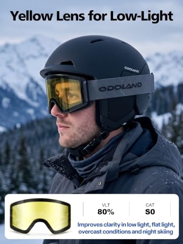 Odoland Ski Goggles Set with Detachable Lens for Men Women | UV Protection, Anti-Fog, Helmet Compatible Snow Goggles for Skiing Snowboarding