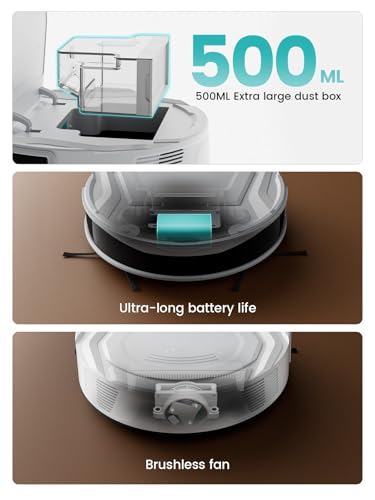 Lefant M210 Pro Robotic Vacuum, Strong Cleaning Performance, Low-Profile Design, Auto Recharge, Multiple Control Options, Timed Clean, Ideal for Pet Owners & Hard Surfaces, White