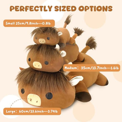 SQEQE Weighted Highland Cow Stuffed Animals, Weighted Highland Cow Plush, Cute Plushies Toy Gift for Kids Adults (9.8 Inch, 0.8 Lbs)