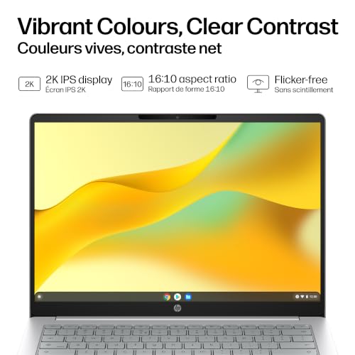 HP Chromebook 14 Inch Laptop, 2K Display, Intel N150, 8 GB RAM, 128 GB UFS, Intel Graphics, Chrome OS, Glacier Silver, 14a-nk0006ca