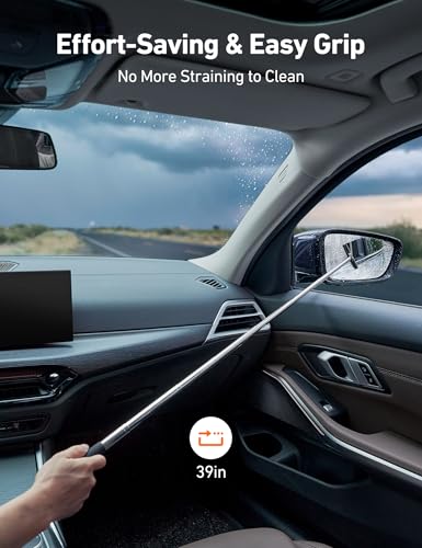 AstroAI Windshield Cleaner Tool with Extendable Handle, Microfiber Pads