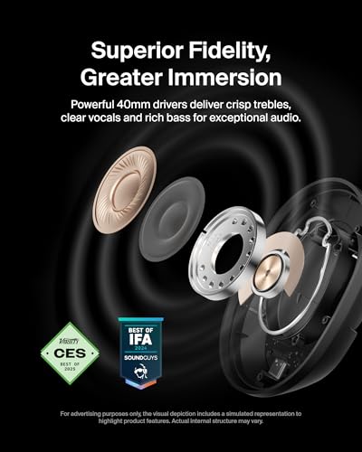 Belkin SoundForm Isolate Bluetooth Over-Ear Headphones - Hybrid Active Noise Cancelling Headphones - Wireless w/ 60H Playtime, Fast Charging & CloudCushion Ear Cups for Travel, Home, or Office - Black
