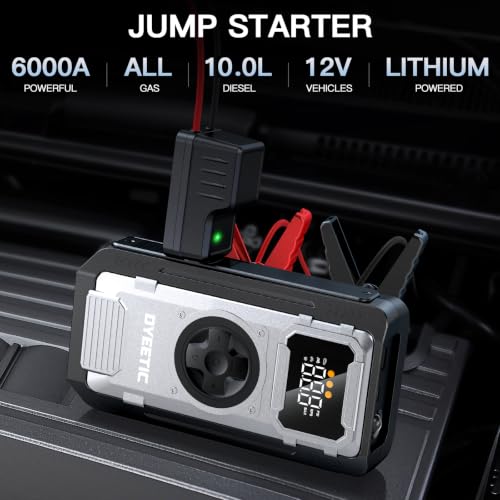 6000A Jump Starter with Air Compressor,12V Car Battery Booster Pack