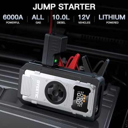6000A Jump Starter with Air Compressor,12V Car Battery Booster Pack