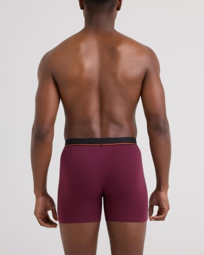 SAXX Underwear Co. Men's Non-Stop Stretch Cotton Boxer Brief Fly 3-Pack, Maroon/Storm Blue/Ashley Blue, Medium