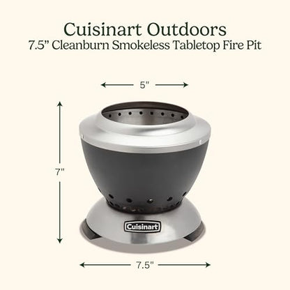 Cuisinart 7.5" Clean Burn Smokless Tabletop Fire Pit, Lightweight, Easy Clean Removable Base for Ash, Small Outdoor Heater for Patio, Camping & RV (COH-755C)