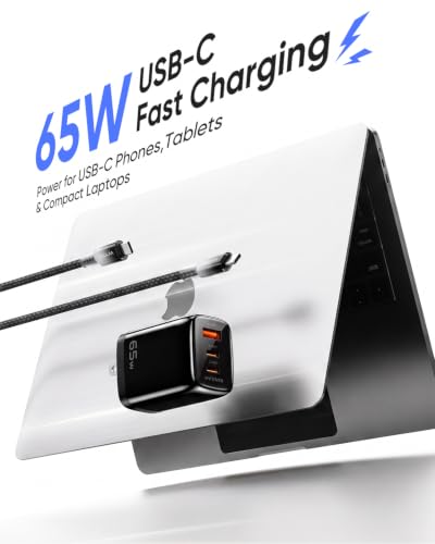 KUULAA 65W GaN USB-C Charger, 3-Port Compact Fast Charging Wall Adapter PPS Power Block for iPhone 17 16 15 14 13 12 and Samsung Galaxy S25 S24 S23