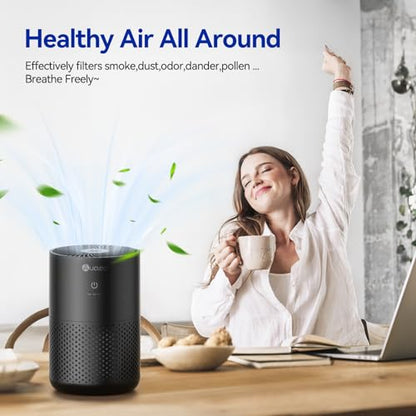 Air Purifiers for Bedroom up to 588 Ft², 20dB Bedroom Air Purifier for Small Room Removes Dust Pets Hair Smoke Odor with Aromatherapy Function (Black)