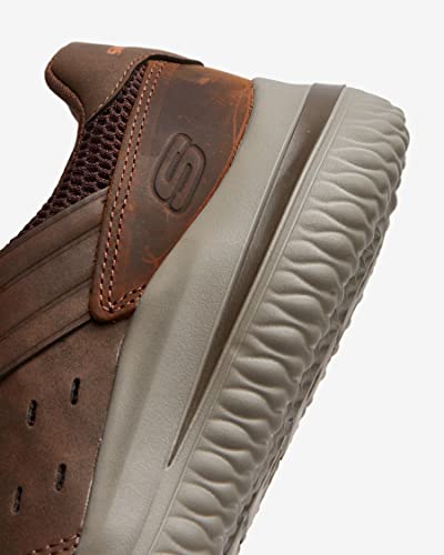 Skechers USA Men's Men's Delson 3.0-Ezra Leather Bungee Lace Slip On Sneaker, Brown, 14
