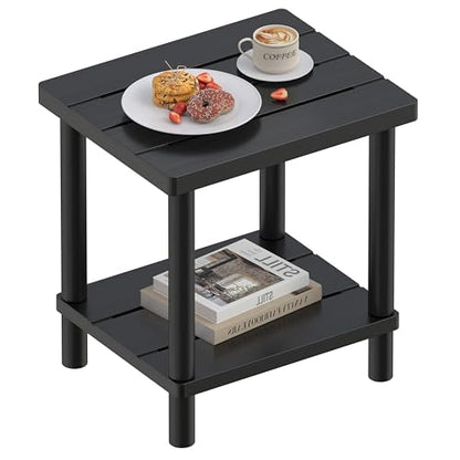 Outdoor Side Table with 2-Tier, Bamboo Small Patio Adirondack Tables