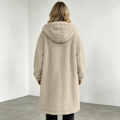 Generic Veste Polaire Femme, Women Warm Open Front Hooded Sherpa Jacket