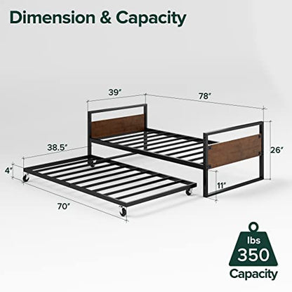 ZINUS Suzanne Bamboo and Metal Daybed with Trundle/Mattress Foundation with Steel Slat Support/Easy Assembly, Twin