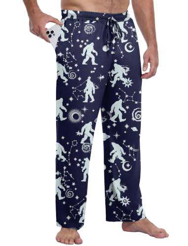 PrinStory Mens Pj Pants Lightweight Pajama Bottoms with Button Fly L