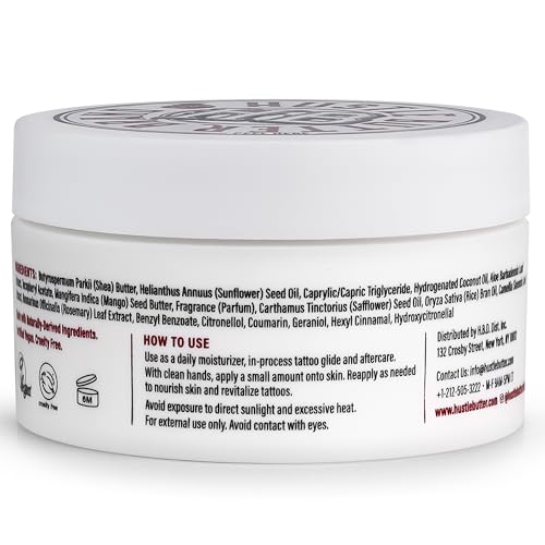 Hustle Butter Tattoo Aftercare 5oz Tattoo Balm, Heals + Protects New Tattoos and Rejuvenates Older Tattoos - 100% Vegan Tattoo Cream No-Petroleum