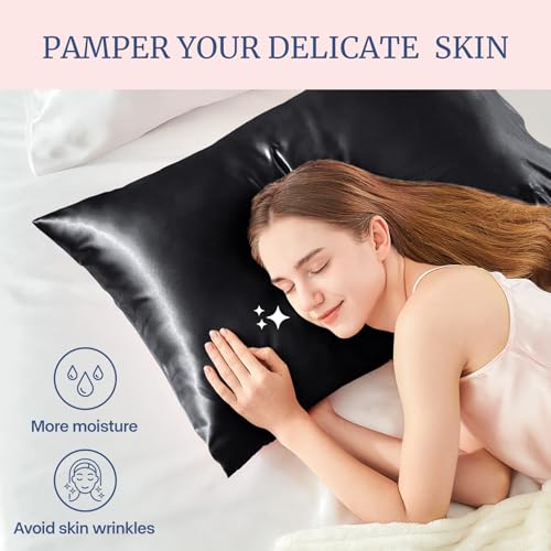 BEDELITE Satin Pillowcases, Small King 20x36 Inch, Black, Set of 2