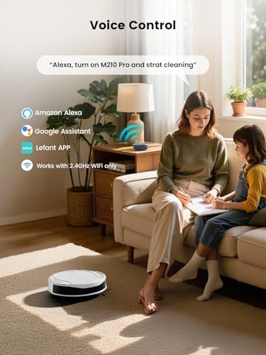 Lefant M210 Pro Robotic Vacuum, Strong Cleaning Performance, Low-Profile Design, Auto Recharge, Multiple Control Options, Timed Clean, Ideal for Pet Owners & Hard Surfaces, White