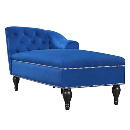Merax 58'' Velvet Chaise Lounge, Button Tufted Right Arm Facing Lounge Chair with Nailhead Trim & Solid Wood Legs, Sleeper Lounge Sofa for Living Room, Bedroom, Office (Blue)