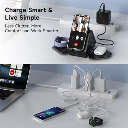 3 in 1 Charging Station, for Mag Safe Wireless Charger Stand, 15W Multiple Device Magnetic Charging Station for iPhone 16,15,14,13,12 Series, Apple Watch, AirPods (USB-C Charger Included)