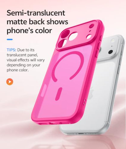 FNTCASE for iPhone 18 Pro Max Case/ iPhone 17 Pro Max Case, Fit for Magsafe | Screen Protector, Full Camera Protection, Translucent Matte, 14FT Military Grade Drop Proof, Shockproof Cover, Hot Pink