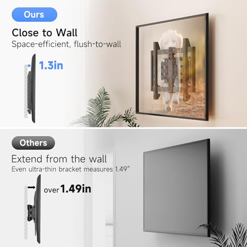 Suptek Ultra Slim Full Motion TV Wall Mount for 37-82 inch TVs, 1.3" Thin Low Profile Bracket, Dual Swivel Articulating Tilt, 6 Arms, Max VESA 600x400mm, Supports Up to 132lbs, Fits 16” Studs, MAUS01A