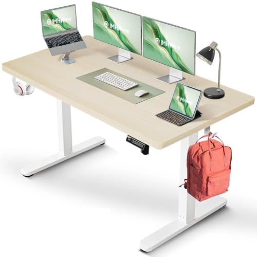 IMHome Standing Desk, 47x24 Inch Height Adjustable Electric Desk, Ivory