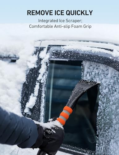 AstroAI 27" Snow Brush & Ice Scraper for Car Windshield Snow Remove, 2 Pack | Orange, Durable Heavy Duty Bristles, Scratch-Free, Detachable, Foam Grip, Winter Accessory for Car, SUV, Truck, Storage Bag