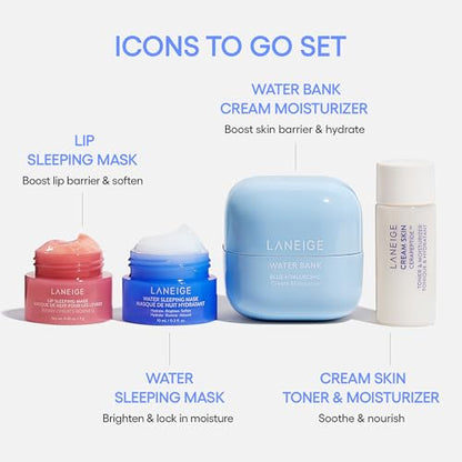LANEIGE Icons To Go Set: Cream Skin, Water Bank Cream, Lip Sleeping Mask, Water Sleeping Mask