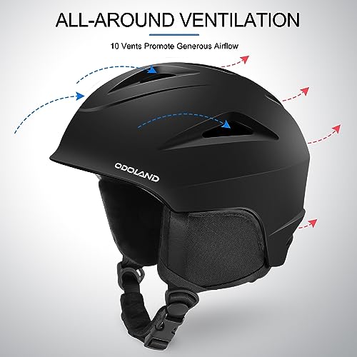 Odoland Ski Helmet, Snowboard Helmet with Ski Goggles for Skiing, Shockproof, Windproof, Safety Snow Sports Helmet and Protective Goggles for Men Women and Youth,Black, L