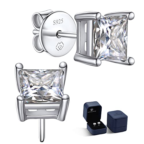 MomentWish Moissanite Stud Earrings, 2 CTW Princess Cut, 925 Silver