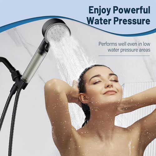 NIISDROP Filter Handheld Shower Head Black, High Pressure 5 Spray Patterns, Water Softener Beads for Hard Water Dechlorination