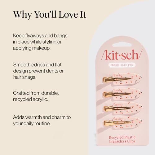 Kitsch Creasless Hair Clips for Women 4pcs - Cherry Print | No Crease, No Bend Hair Clips for Styling, Bangs, Makeup Application, Face Wash – Recycled Acrylic Hair Accessories