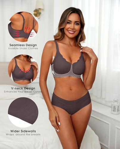 PrinStory Bras for Women Wireless Push Up Bras Comfortable Seamless Full Coverage T Shirt Bra with Extender Gray