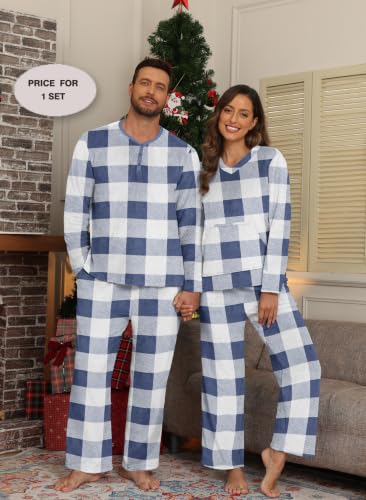 PrinStory Couples Matching Fleece Pajama Set for Women & Men Warm Sleepwear