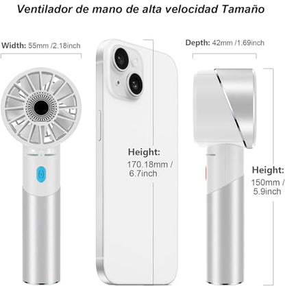 Handheld Fan,7000RPM Turbo Portable Mini Fan with 16H Battery, 4-Speed USB Rechargeable Personal Fan | Metal Alloy Pocket Fan, Travel Essentials for Outdoor, Travel, Office, Home|Summer GiftWhite