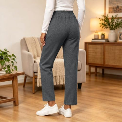 Sweat Pants Women Women Fleece Lined Sweatpants Warm Thick Winter Jogger Pants Elastic Waist Casual Running Yoga Trousers with Pockets Gray X-Large