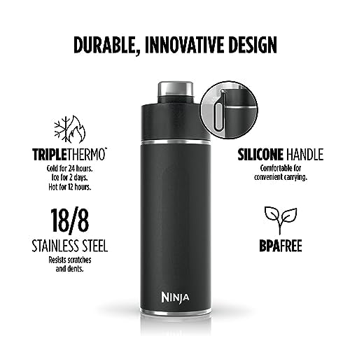 Ninja Thirsti™ 24oz Travel Bottle, Onyx Black, Keeps Drinks Cold & Fizzy, DW2401CBK (Canadian Version)