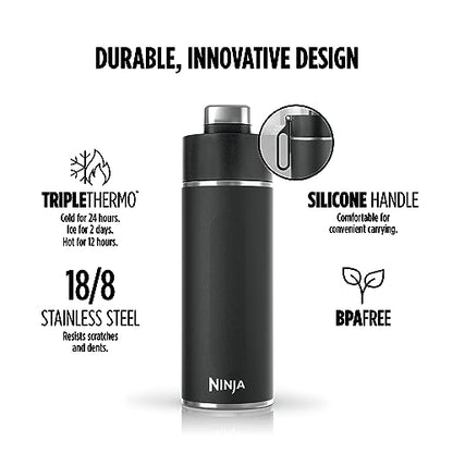 Ninja Thirsti™ 24oz Travel Bottle, Onyx Black, Keeps Drinks Cold & Fizzy, DW2401CBK (Canadian Version)