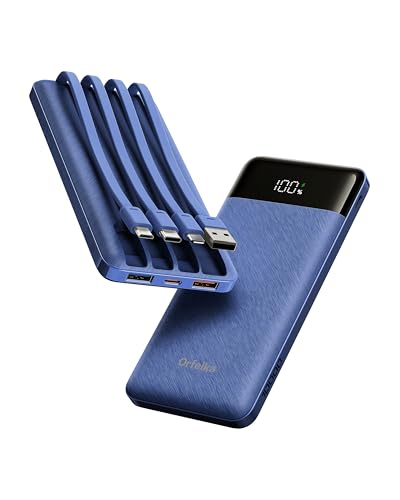 Orfeika Fast Charging Portable Charger Power Bank with 4 Built-in Cables