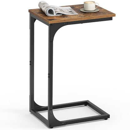 VASAGLE C-Shaped End Table, Small Side Table for Couch, Sofa Table with Metal Frame for Living Room, Bedroom, Bedside, Rustic Brown and Black ULET350B01