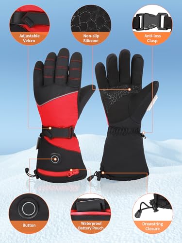 Heated Gloves for Men Women with Rechargeable Battery, Electric Heated Gloves with Reflective Stripe,Hand Warm Gloves Winter for Outdoor Fishing Work Camping Snowboarding