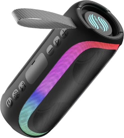 Portable Bluetooth Speaker, IPX6 Waterproof 20W HiFi Stereo Sound with Deep Bass 12H Playtime BT 5.2 Wireless TWS 7 Color Lights soundbox for Smartphone/Tablet/PC Apply to Home/Outdoor