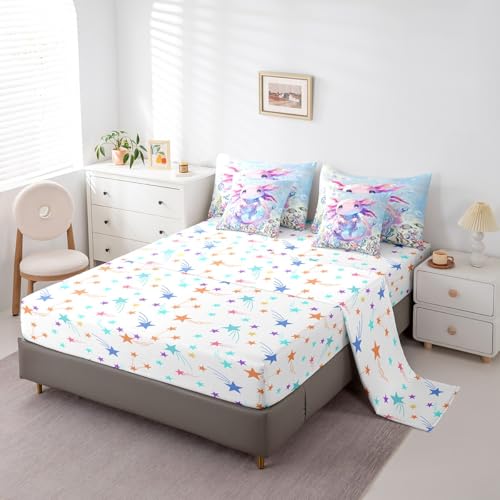 Feelyou Boys Girls Cute Axolotl Comforter Set with Sheets Twin Size, Ocean Sealife 7 Pieces Bedding Sets Kids Kawaii Bed in A Bag Cartoon Salamander Bed Set