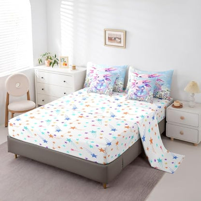Feelyou Boys Girls Cute Axolotl Comforter Set with Sheets Twin Size, Ocean Sealife 7 Pieces Bedding Sets Kids Kawaii Bed in A Bag Cartoon Salamander Bed Set
