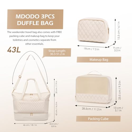 MDODO Travel Duffel Bag, Weekender Duffle Bag for Women, 3pcs, Apricot | Wet Pocket, Shoes Compartment, Carry on Overnight Bag, 43L,for travel gym sport labor delivery nurse business trip