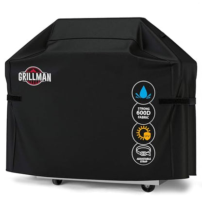 Grillman Heavy-Duty BBQ Cover, Gas Grill Cover for Weber Spirit, Weber Genesis, Char Broil, Nexgrill. Rip-Proof, Waterproof (58 x 24x 48 inches, Black) BBQ Covers