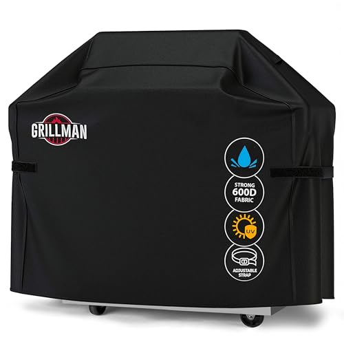 Grillman Heavy-Duty BBQ Cover, Gas Grill Cover for Weber Spirit, Weber Genesis, Char Broil, Nexgrill. Rip-Proof, Waterproof (58 x 24x 48 inches, Black) BBQ Covers
