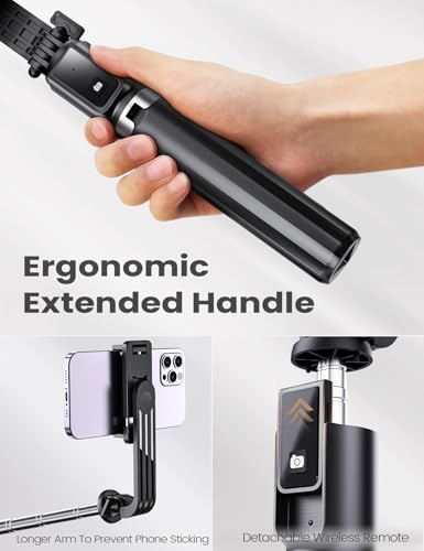 ANXRE Extendable Selfie Stick with Wireless Remote | Compact Portable for Travel, 41.7" Selfie Stick Compatible with iPhone Samsung Android Smartphones